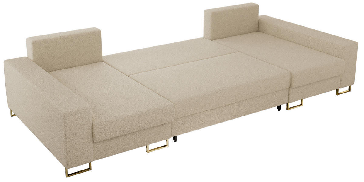 WOHNLANDSCHAFT DORIAN U Bouclé Beige - Beige/Goldfarben, Textil/Metall (312/95/138cm) - MKS