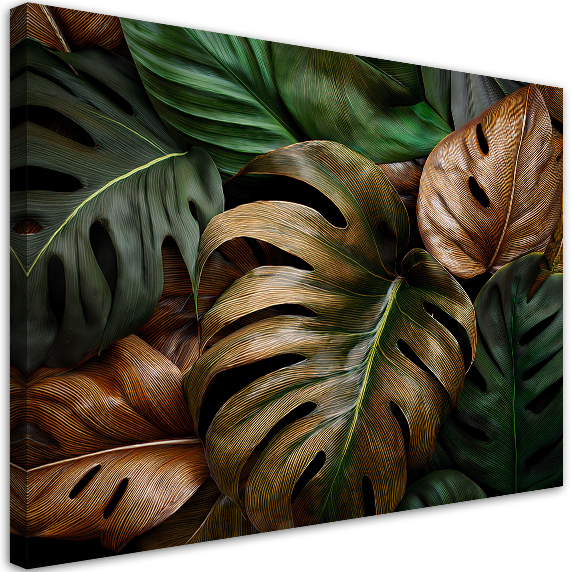 WANDBILD monstera blätter in natürlichen farben - Grün, Textil (60/40cm) - Feeby