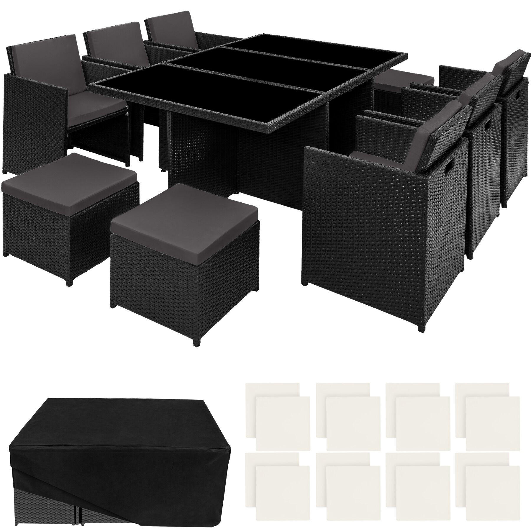 RATTAN SITZGRUPPE New York,2 Bezugssets, zusammenschiebbar, inklusive Schutzhülle,schwarz - Schwarz, Kunststoff - tectake