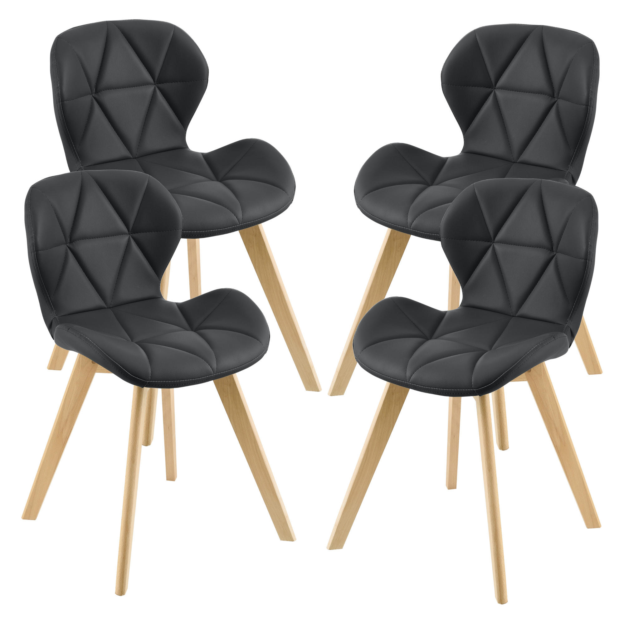 ESSZIMMERSTUHL-SET 4 TLG. Älmhult - Schwarz, Leder (47/78/52cm) - [en.casa]