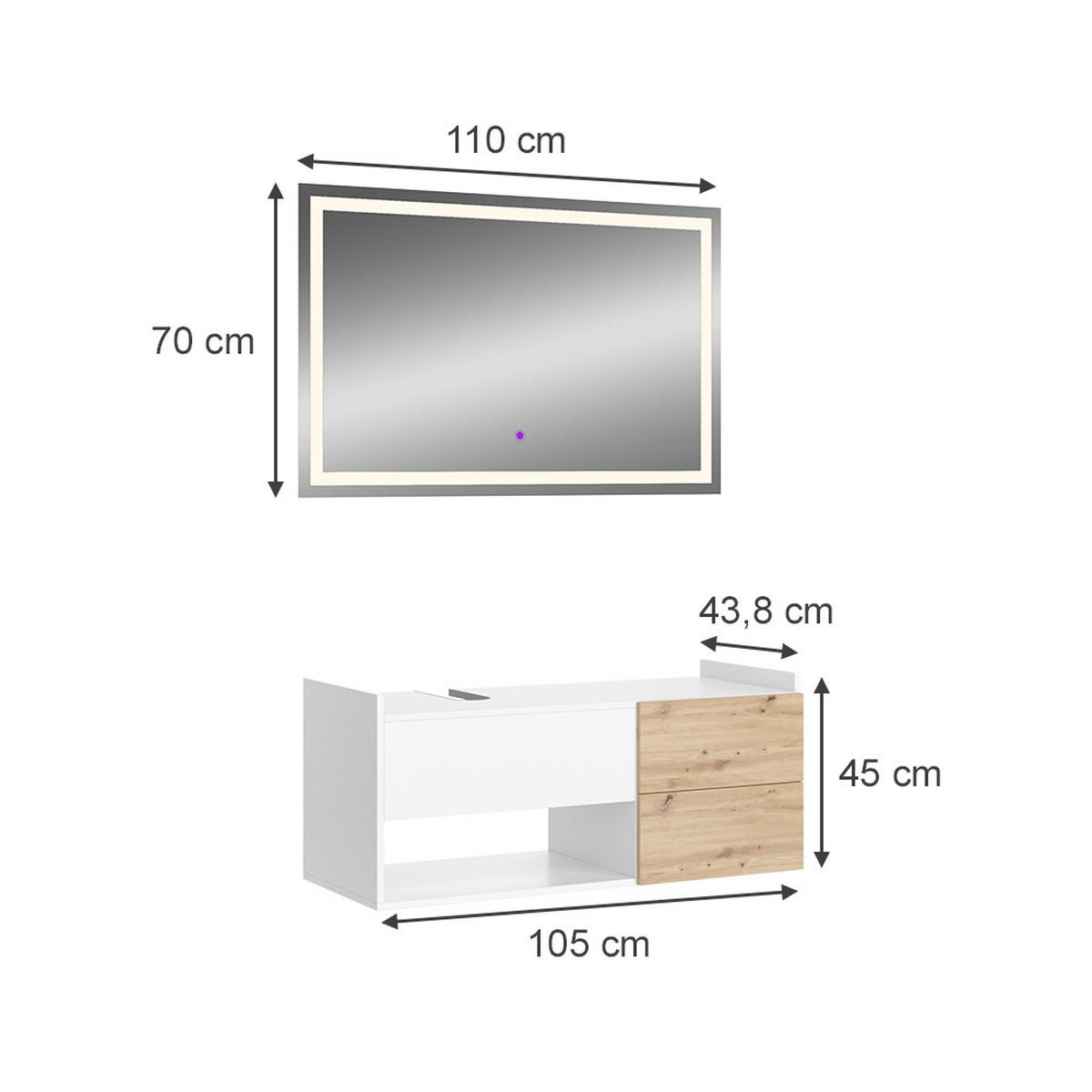 BADMÖBEL-SET Alf Weiß 2 Teile - Eichefarben/Weiß, Holzwerkstoff (105/45/43cm) - Vicco