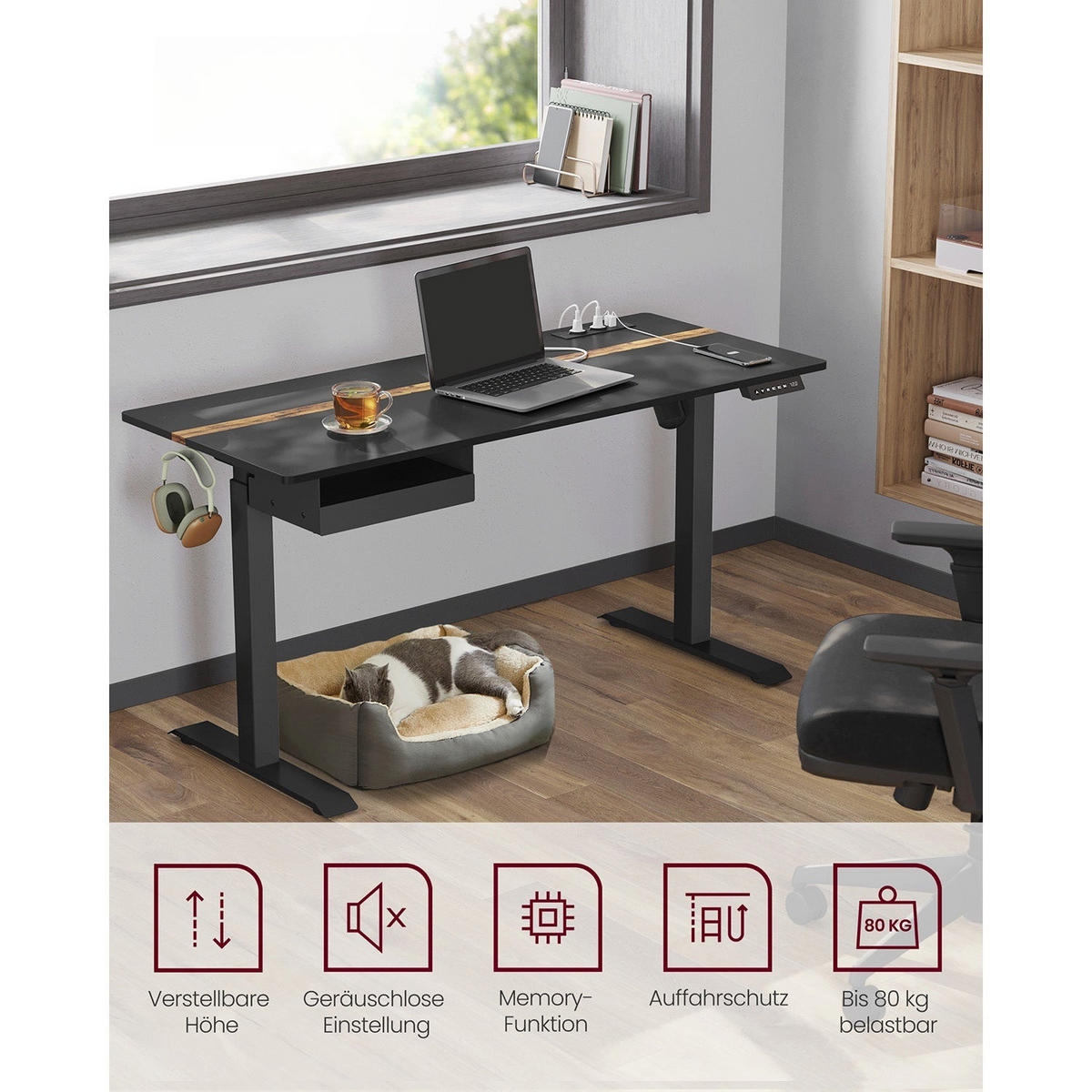 HÖHENVERSTELLBARER SCHREIBTISCH TBILISI - Schwarz, Holzwerkstoff (60/140/120cm) - Hansiro
