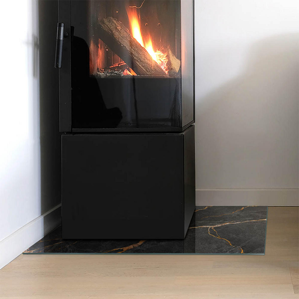 GLASPLATTE für Kamin 60x40 cm Schwarz - Schwarz, Glas (60/40/0.4cm) - ArtPrintCave