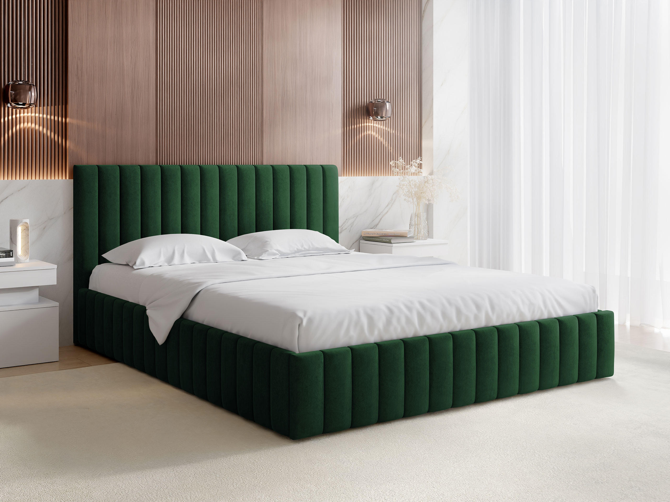 POLSTRBETT Lewezo - Naturfarben/Grün, Holzwerkstoff/Textil (160/200cm) - MIRJAN24