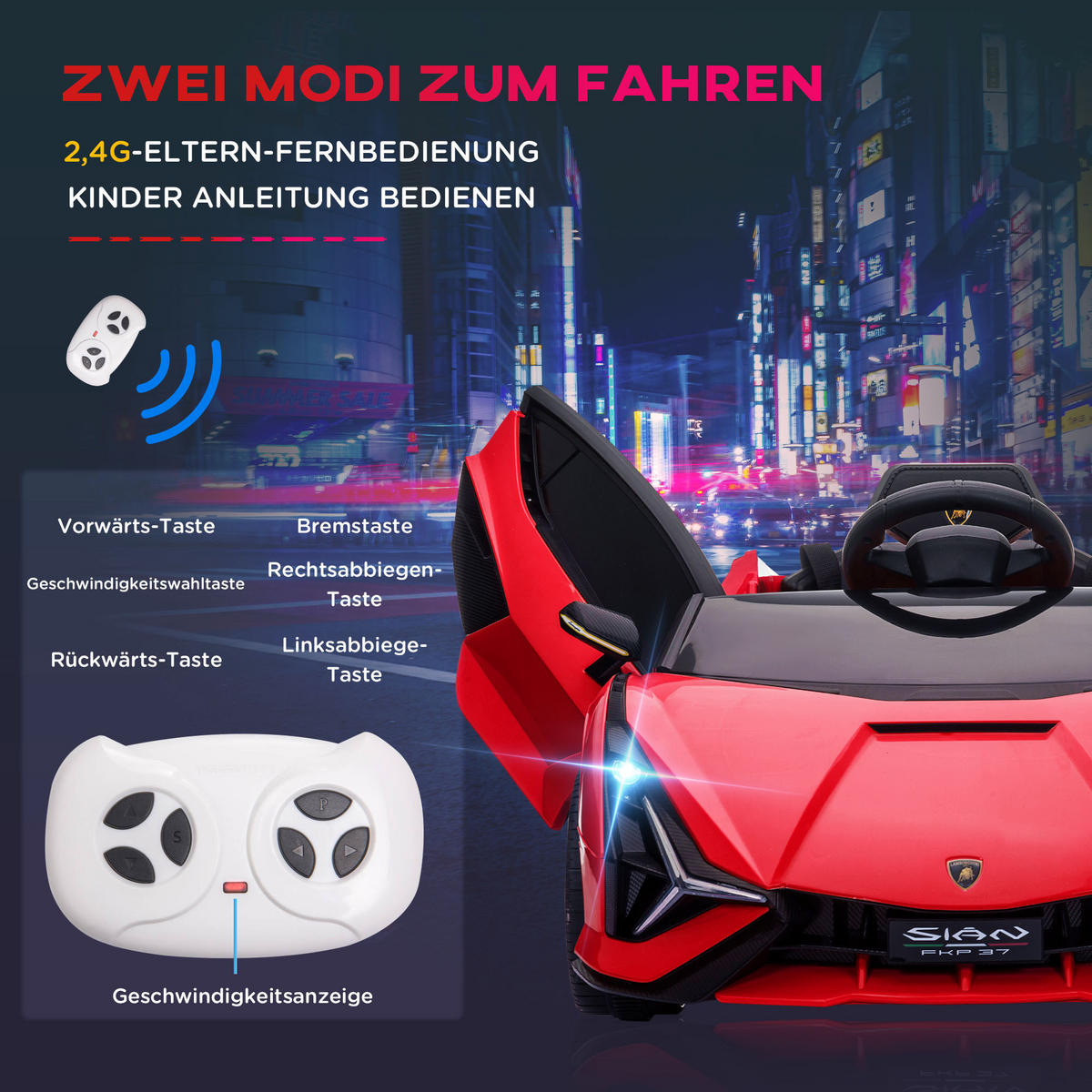 KINDER ELEKTROAUTO, Kunststoff+ Metall, Rot - Rot, Metall (108/62/40cm) - HOMCOM