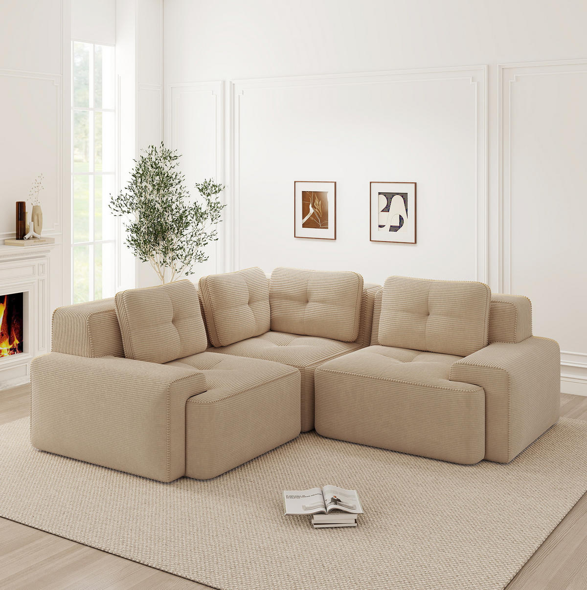 ECKSOFA 206/206/69 cm Beige aus Cordstoff mit modularem Design - Beige, Textil (206/206cm) - OKWISH