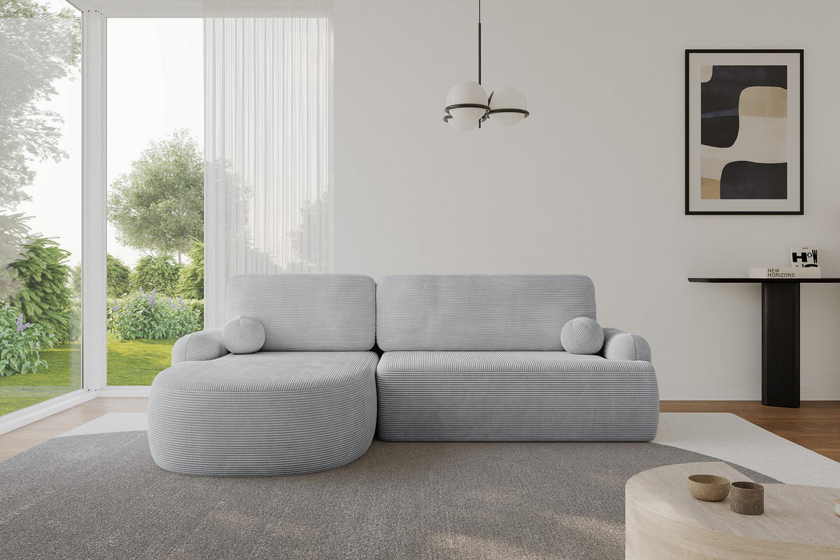 ECKSOFA mit Schlaffunktion und Bettkasten LIRA-L - 264x172x89Grau - Grau, Holzwerkstoff/Textil (264/172cm) - ALTDECOR