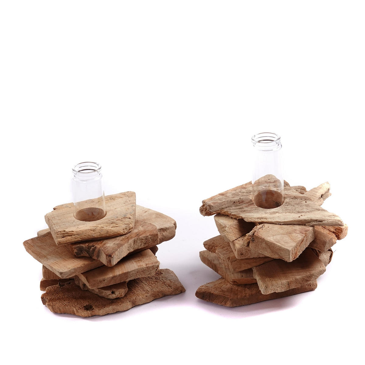 VASE Tiana 19x16 cm, Wurzelholz, mit Reagenzglas-Einsatz naturfarben - Naturfarben, Holz (16cm) - CREEDWOOD