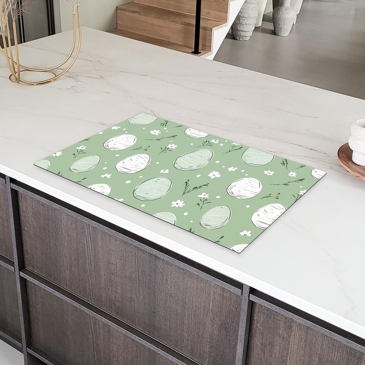 HERDABDECKPLATTE Grün - Eier - Muster Ceranfeldabdeckung 85x52 cm - Waldgrün, Kunststoff (85/52/0.2cm) - MuchoWow