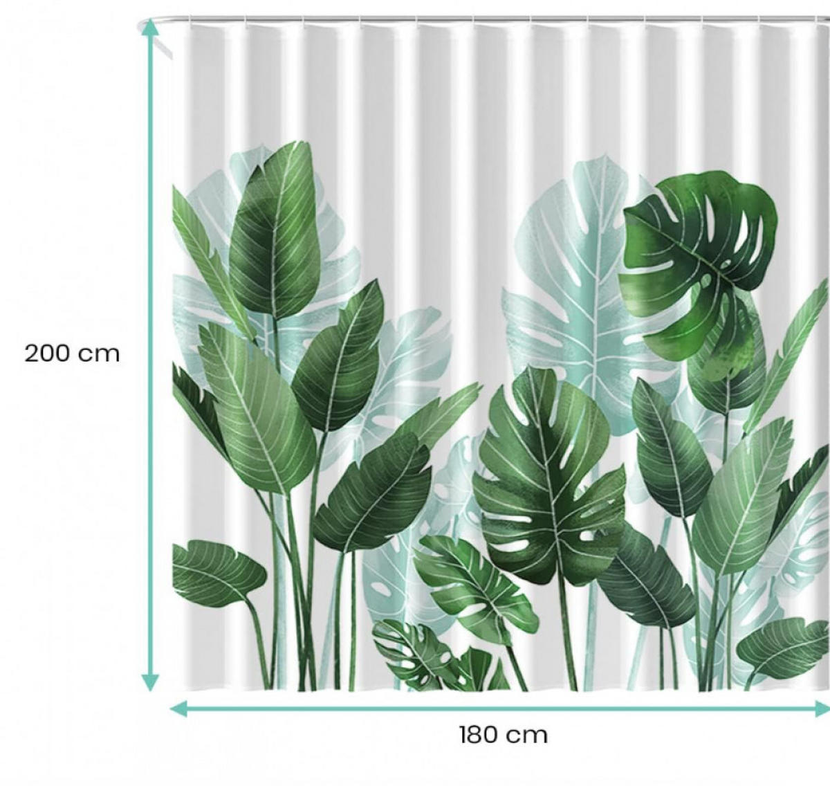 DUSCHVORHANG schimmelresistent Strelitzie Polyester mit Ringen Muster Blätter tropisch - Grün, Textil (180/200cm) - MCBOSON