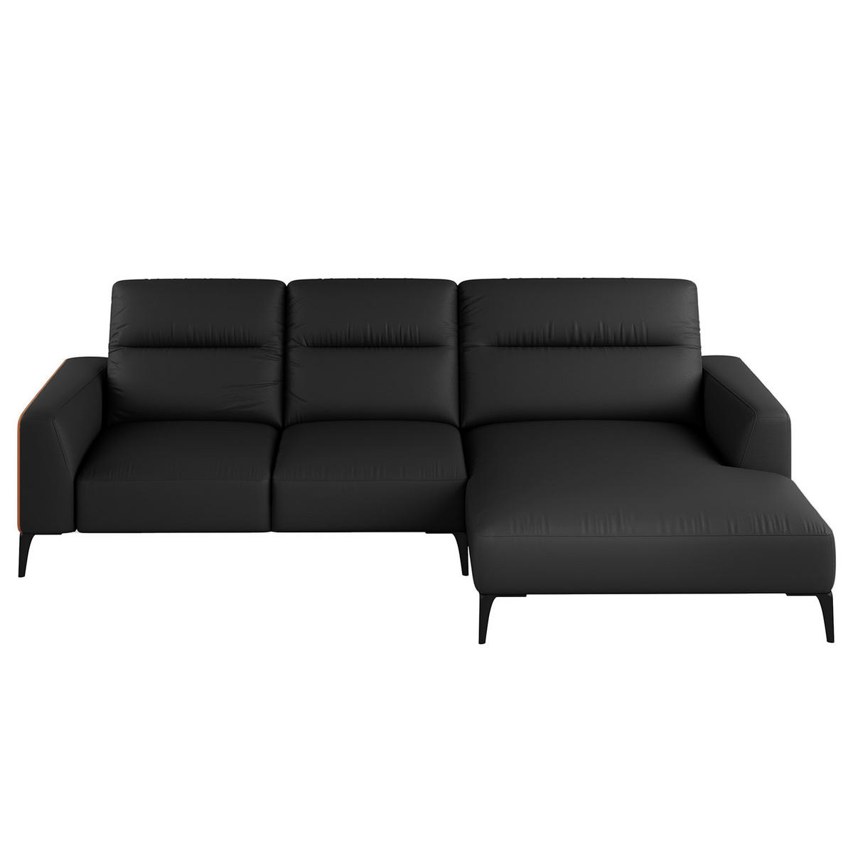 ECKSOFA mit Longchair - Schwarz, Leder/Metall (265/180cm) - home24