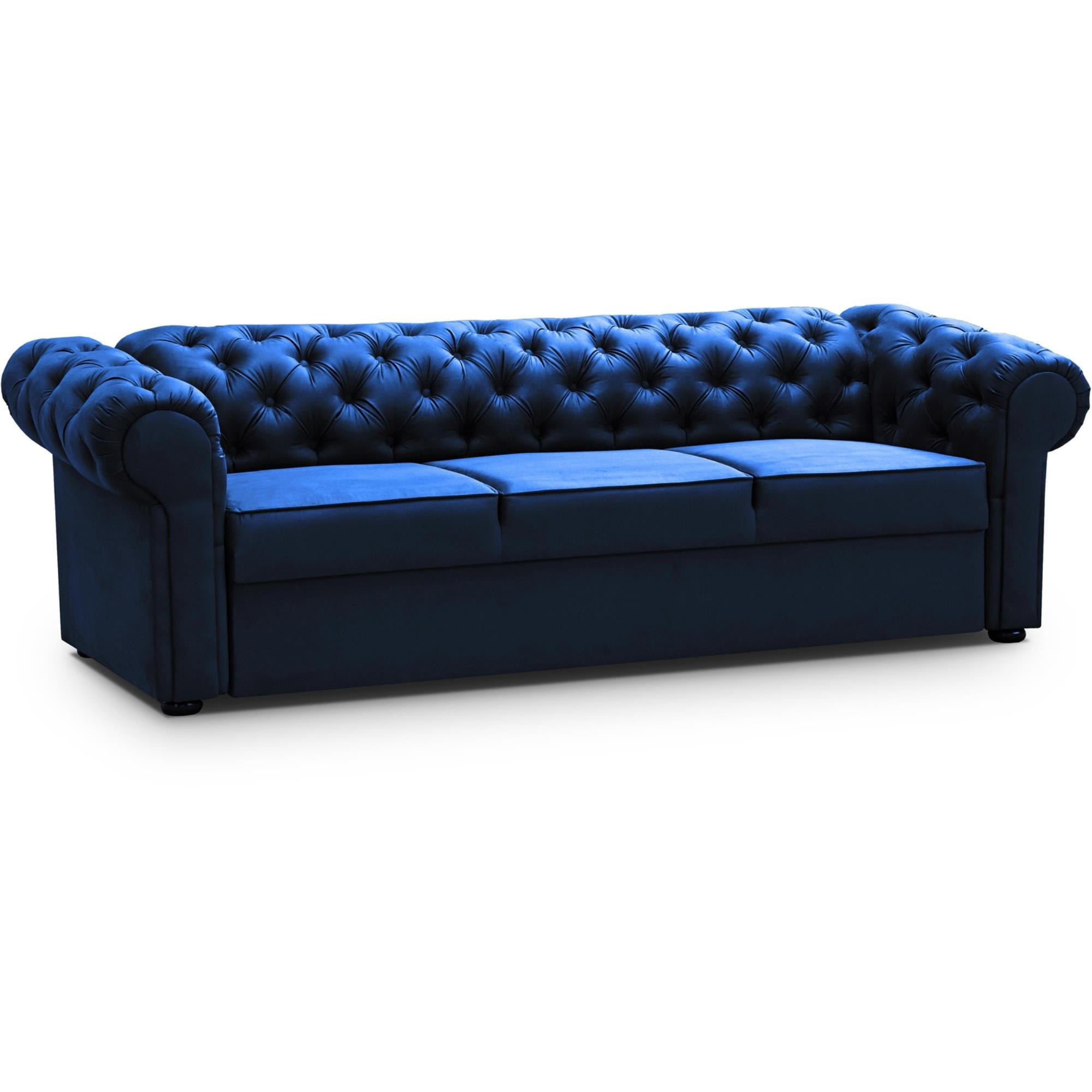 SCHLAFSOFA Chester 3-Sitzer, im Chesterfield-Stil, Dunkelblau - Wengefarben/Dunkelblau, Textil (252/82/92cm) - Beautysofa