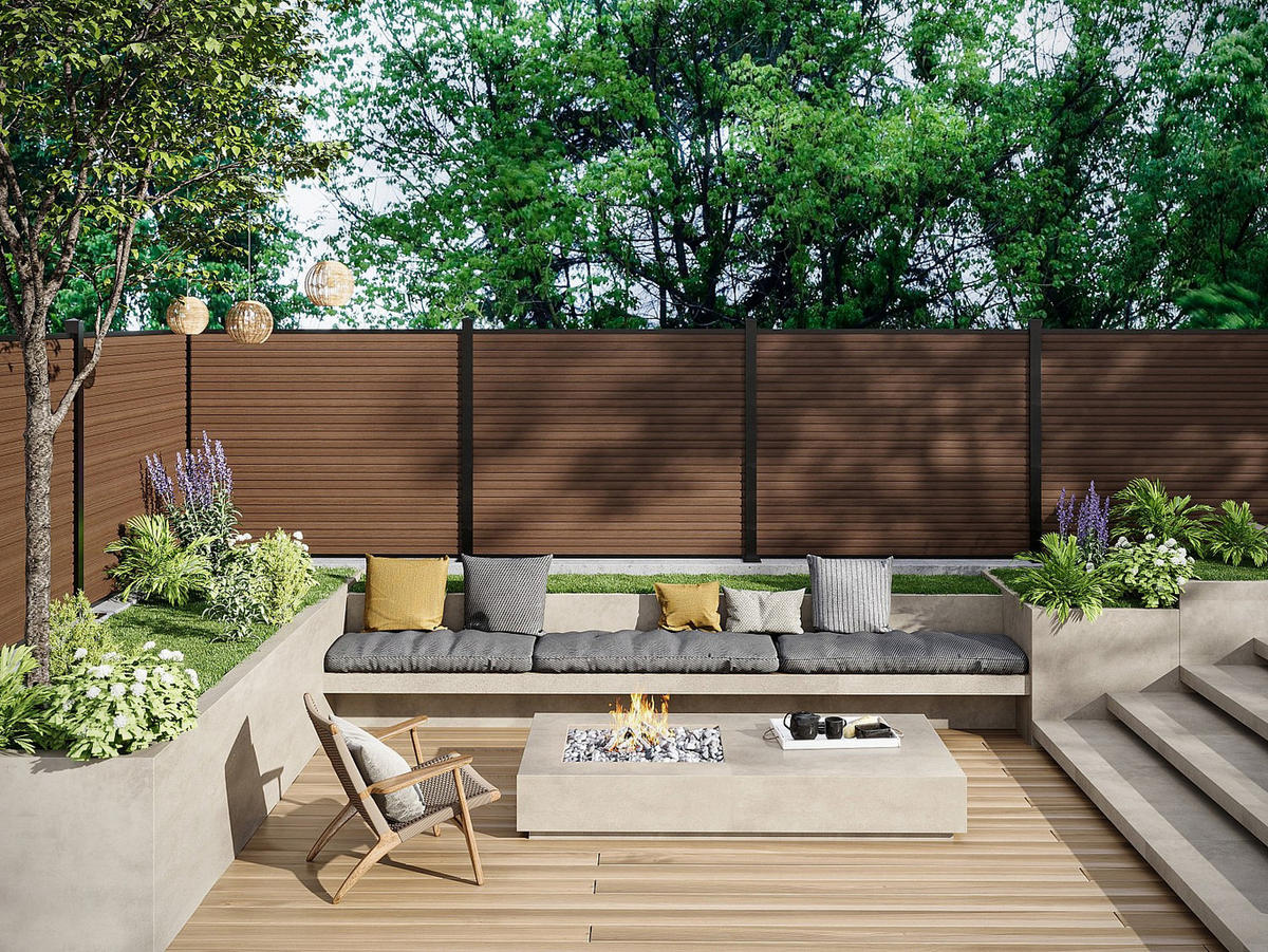 ZAUN - 176cm x 2cm - Verbundwerkstoff - anthrazitgrau, naturfarben dunkel - PALIZO - Anthrazit, Holzwerkstoff (176/148cm) - Vente-Unique