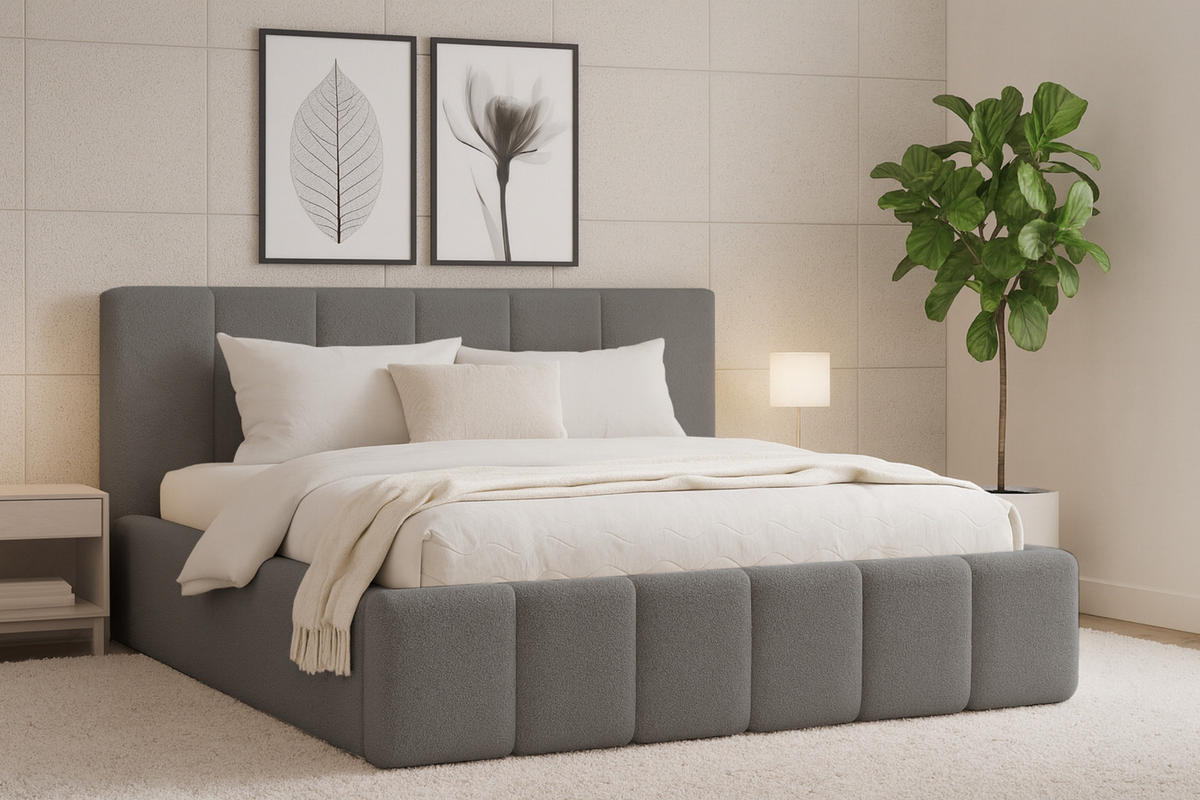 POLSTERBETT MEGAN 180/200 in Boucle Grau - Grau, Holz/Holzwerkstoff (180/200cm) - Deine Möbel 24