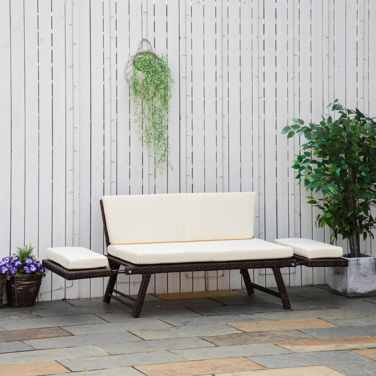 Polyrattan Gartensofa, Stahl, Braun - Braun, Metall (63/67/129cm) - Outsunny