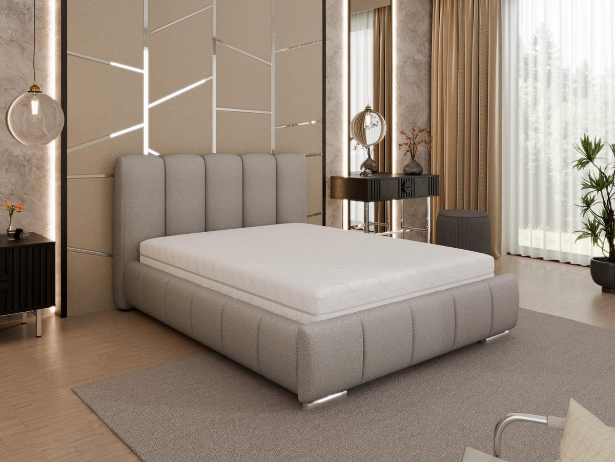 POLSTERBETT Zaira 140x200cm – Elegantes Polsterbett für modernen Wohnstil , Taschenfederkernmatratze Pocket (19cm), hellgrau - Hellgrau, Holz (140/200cm) - Homesy