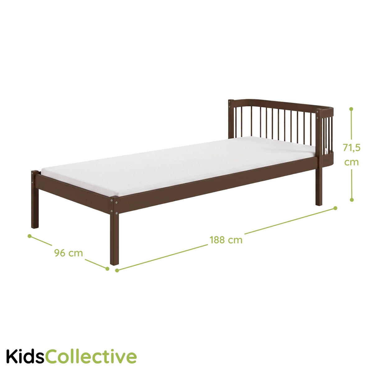 KINDERBETT 90x180 cm in Zartbitterschokolade - Dunkelbraun, Holz (90/180cm) - Kids Collective