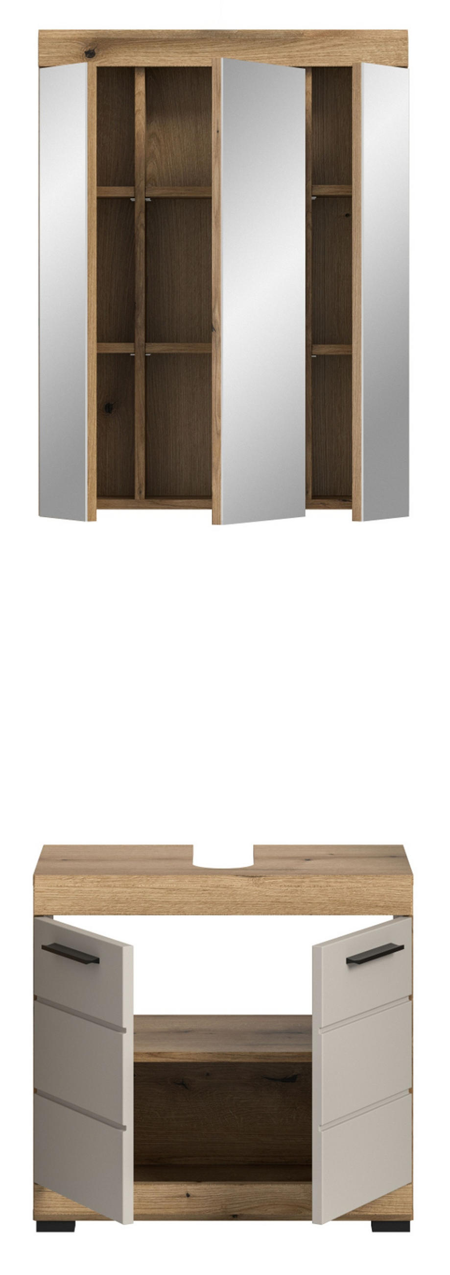 BADMÖBEL-SET 2-teilig Sand Kaschmir, Evoke Eiche, Badkombination 60 x 191 cm - Kaschmir/Eichefarben, Glas/Holzwerkstoff (60/191/34cm) - Inn.Furn