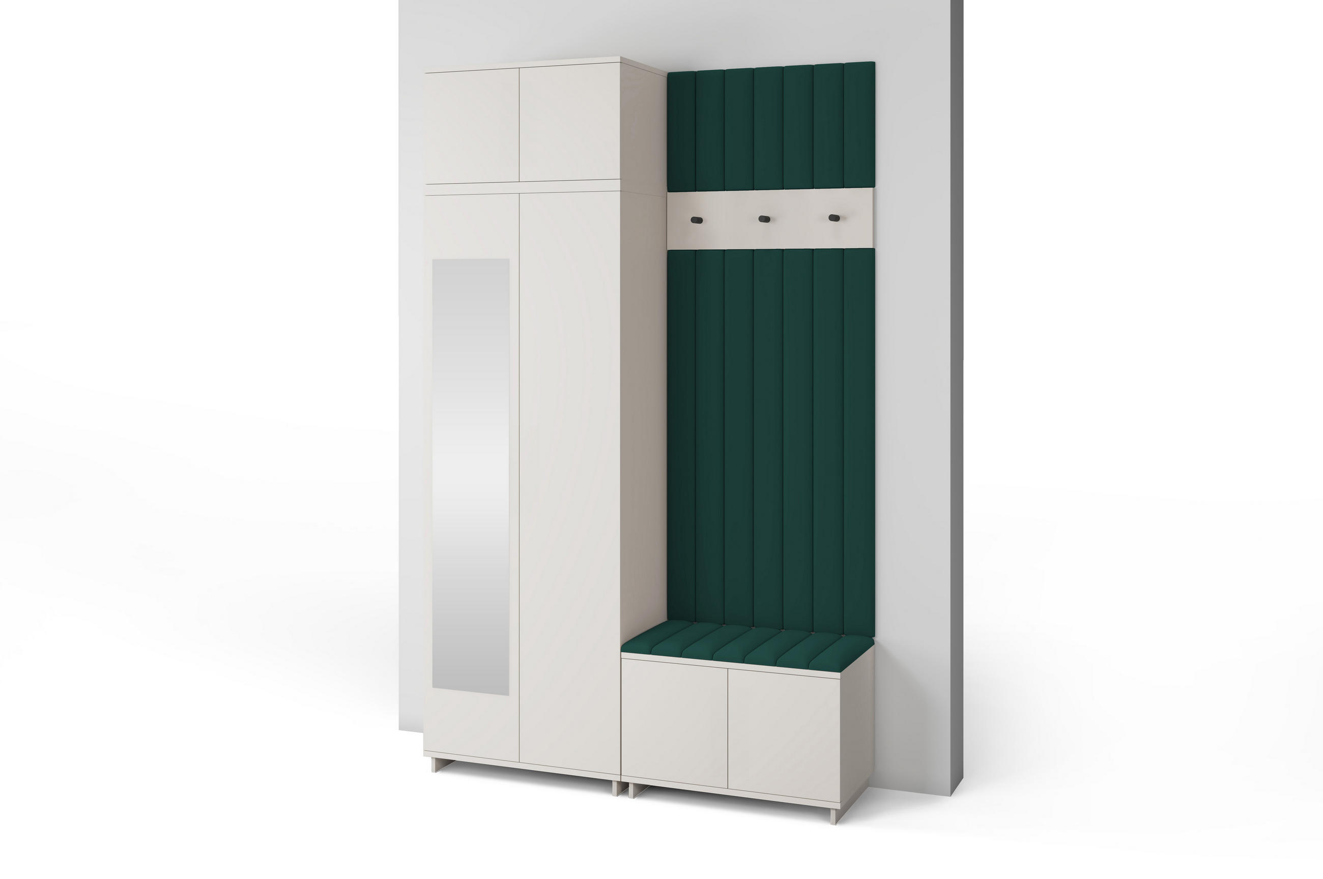 GARDEROBE Napoli version 14 mit Spiegel, mit POLSTERPANEELEN Grün - Beige/Grün, Holzwerkstoff (140/225/40cm) - Jerpax