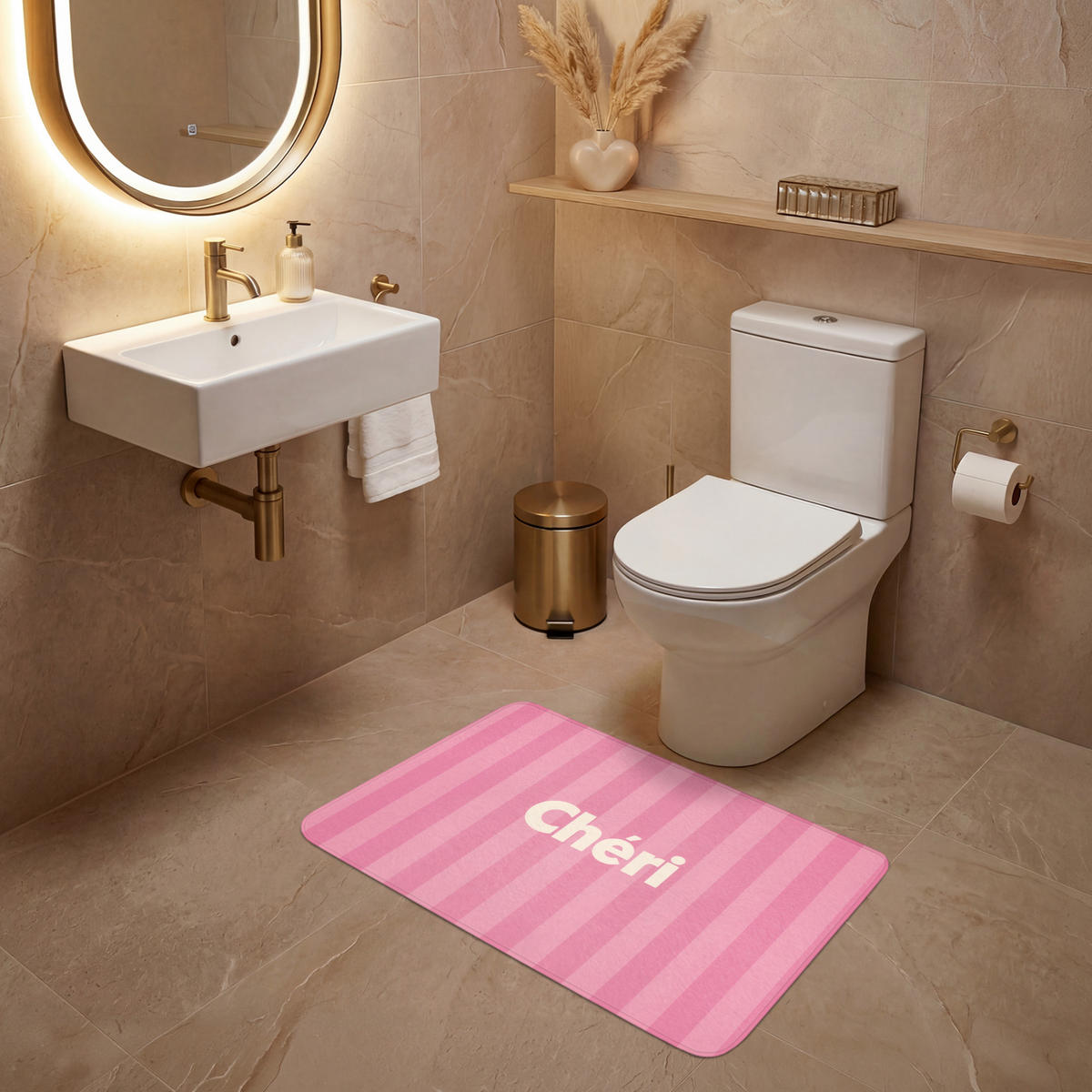 WC PŘEDLOŽKA Pruhované - růžové - Chéri 80x50 cm - růžová, textil/plast (80/1cm) - OnlyWow