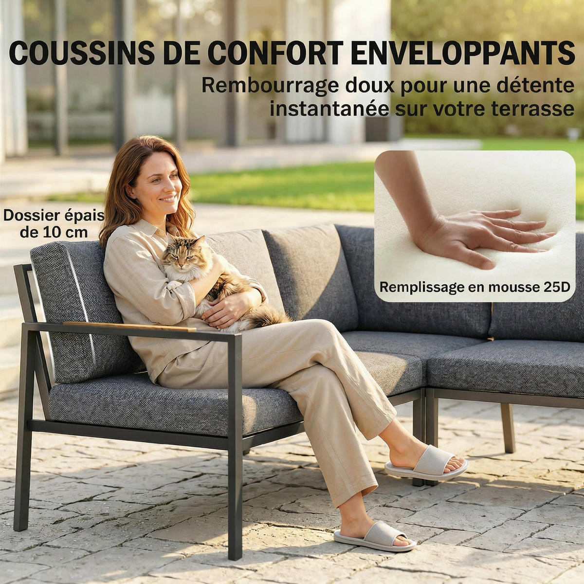 LOUNGEGARNITUR DE-13536 5-sitzig mit 2 Sofas & Tisch Dunkelgrau - Dunkelgrau, Metall - ComfortXL