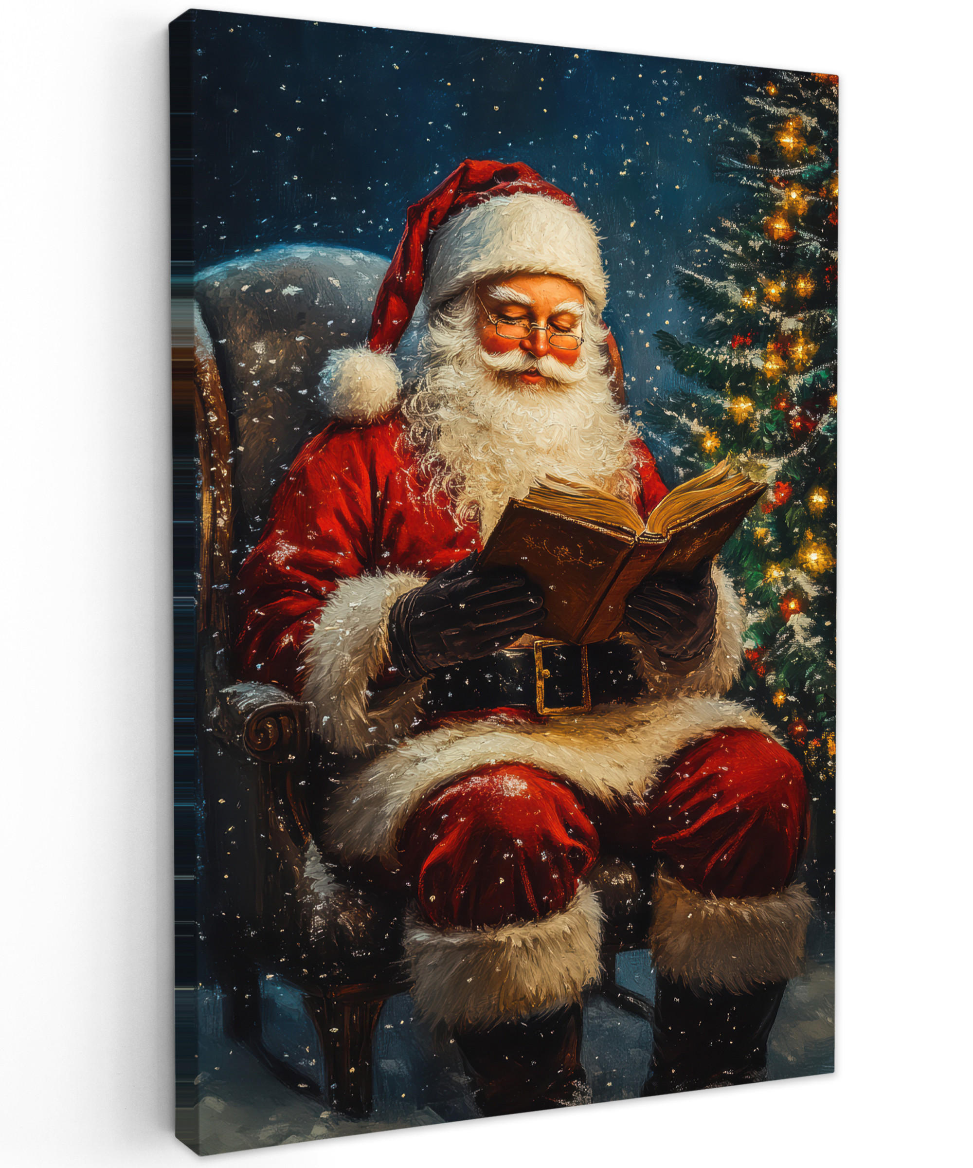 LEINWANDBILD Weihnachtsmann - Weihnachten - Winter - Weihnachtsbaum 40x60 cm - Bordeaux, Textil (40/60cm) - MuchoWow