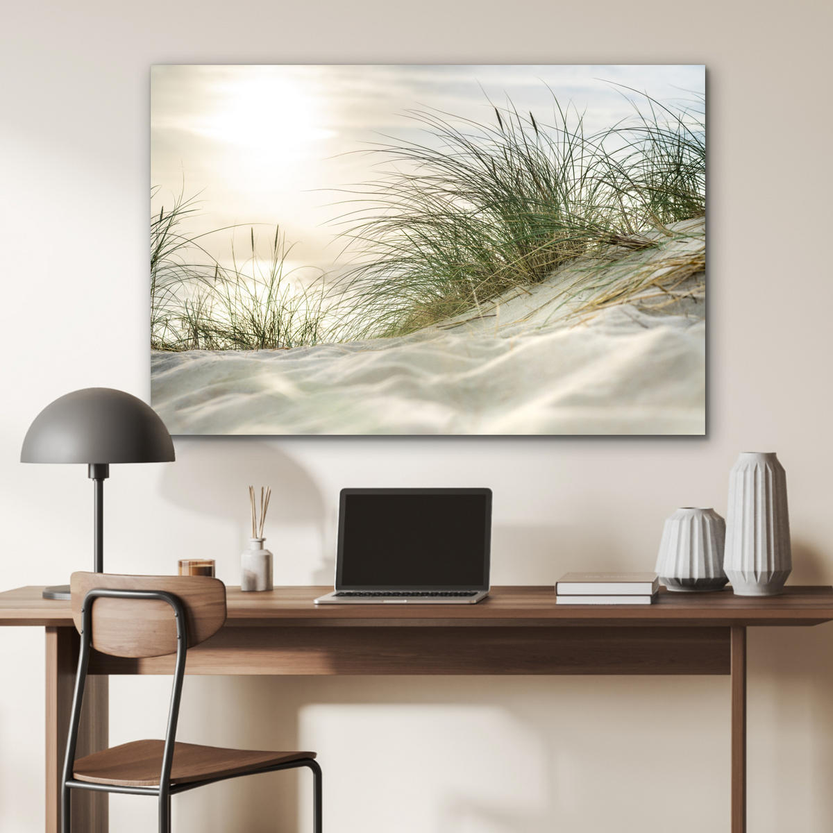 METALLBILD Dünen - Strand - Schleswig-Holstein - Wattenmeer 120x80 cm - Creme, Metall (120/80cm) - MuchoWow