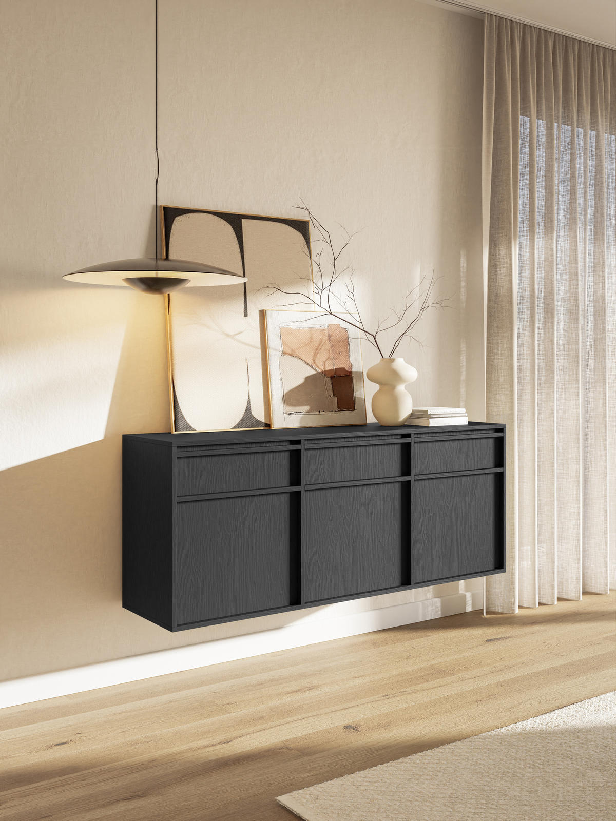 SIDEBOARD Evo Schwarz 154 cm - Anthrazit, Holzwerkstoff (154/61.6/39cm) - Selsey