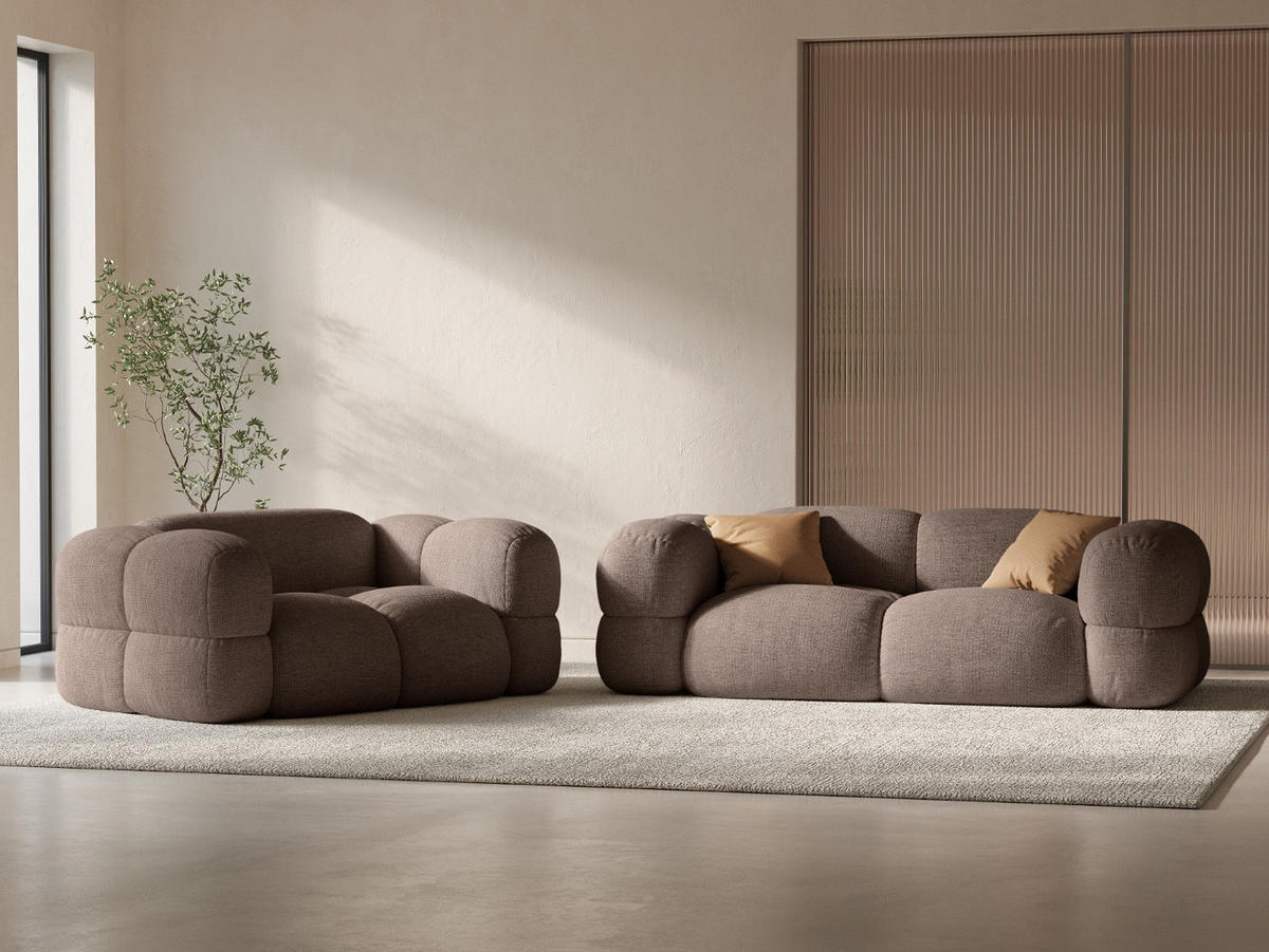 SOFA Loretto aus strukturiertem Stoff cappuccino 3 Sitzplätze - Cappuccino, Textil (100/68/210cm) - Cosmopolitan Design