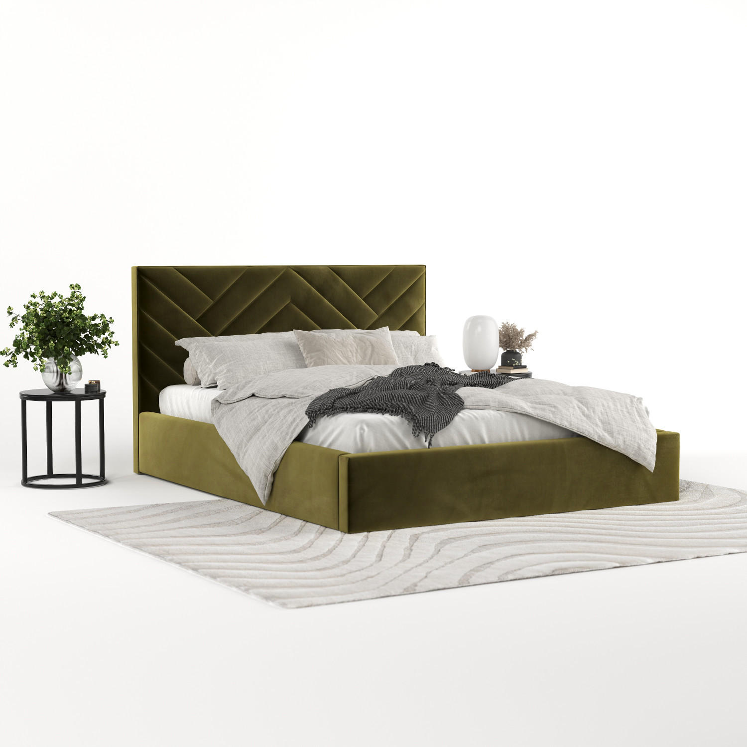 POLSTERBETT Arco 160/200 cm Olivgrün im Kronos Stoff - Schwarz/Naturfarben, Holz/Holzwerkstoff (160/200cm) - AltaBeds