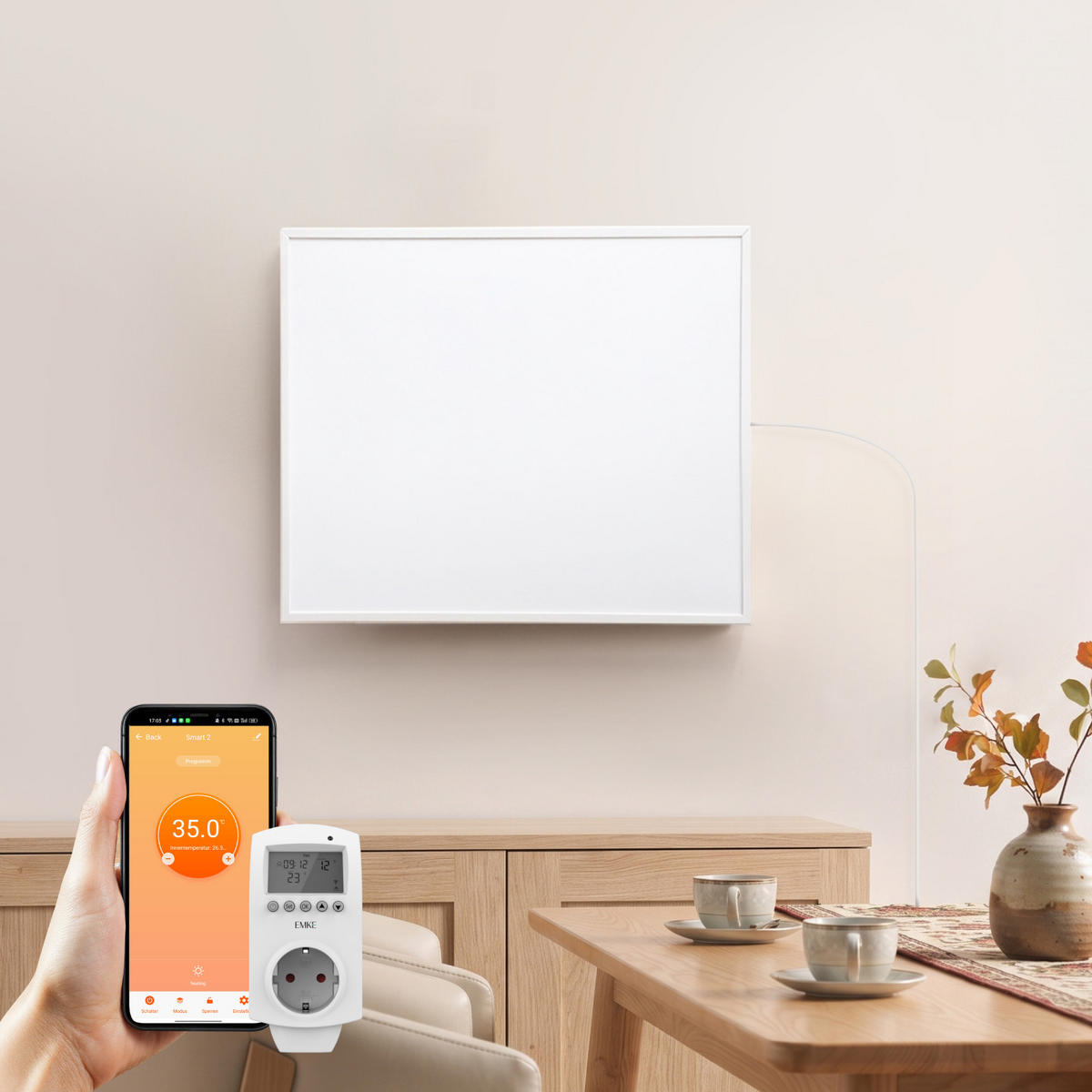 WANDKONVEKTOR Elektrisch 300 W mit Thermostat und App Steuerung 50,5/59,5 cm - Weiß, Kunststoff/Metall (50.5/59.5/2cm) - EMKE