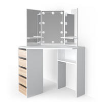 ECKSCHMINKTISCH Arielle Weiß/Sonoma 110 cm mit LED Beleuchtung - Weiß/Sonoma Eiche, Holzwerkstoff (110/141.5/54cm) - Vicco