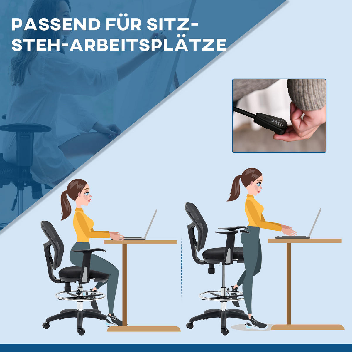 DREHSTUHL 59/95-115/59 cm Schwarz aus Polyester mit höhenverstellbarer Fußstütze - Schwarz, Kunststoff (59/115/59cm) - OKMYHOME