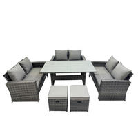 GARTENMÖBELSET mit Zweisitzer,2 Hockern,Esstisch Polyrattan Dunkelgrau 8-Sitzer - Dunkelgrau/Grau, Glas/Kunststoff - Fimous