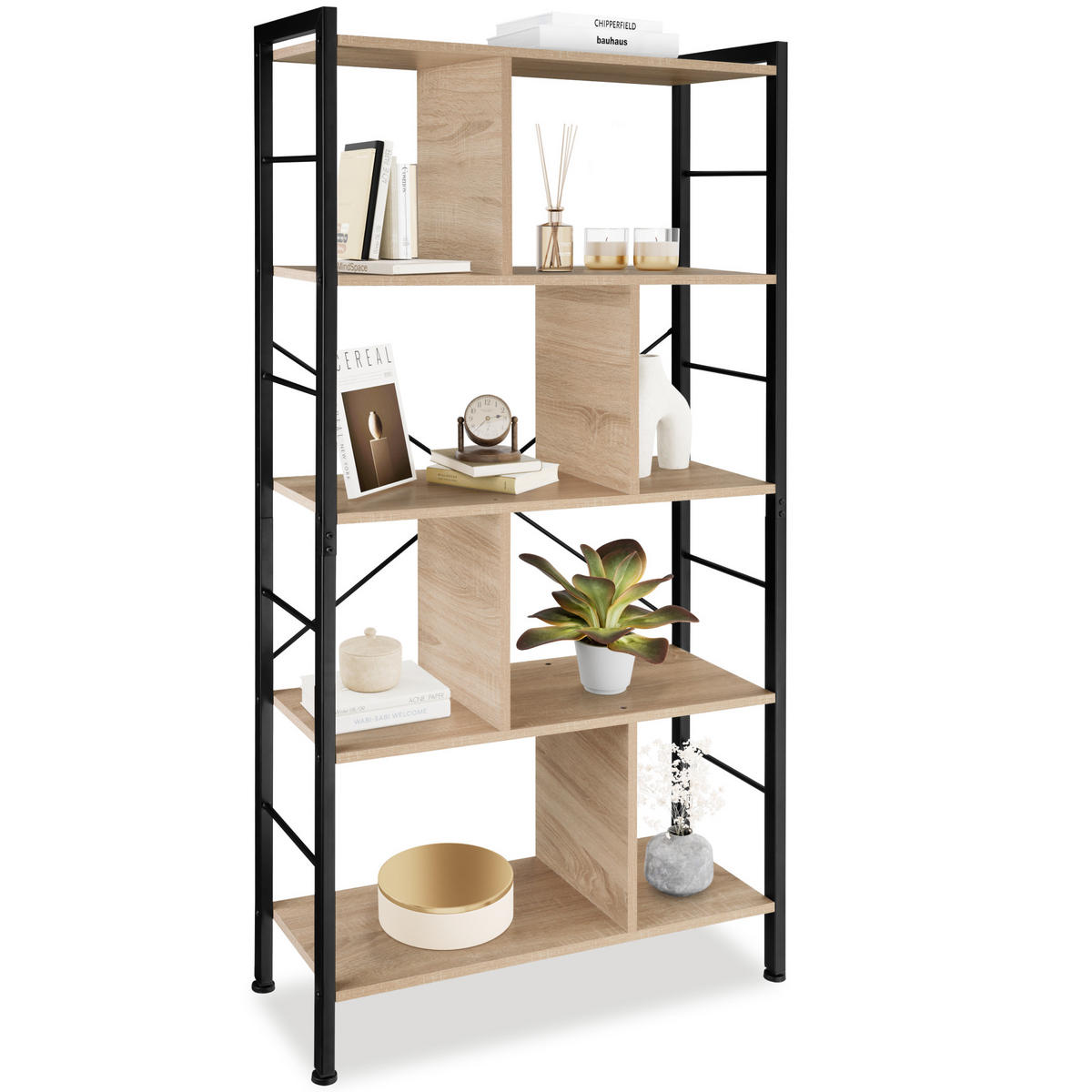 REGAL Charleston,inklusive Kippschutz, 75,5 x 30 x 155 cm,Industrial Holz hell, Eiche Sonoma - Naturfarben, Holzwerkstoff (30/155/75.5cm) - tectake