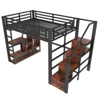 HOCHBETT 140×200 cm aus Metall und MDF mit LED-Beleuchtung und Stauraum, schwarz - Rosa, Metall (140/200cm) - Luhomfu