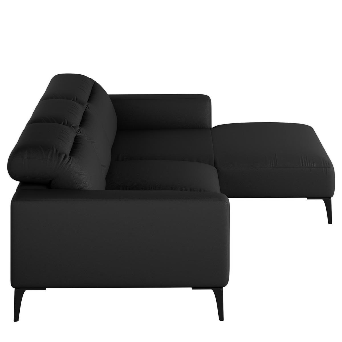 ECKSOFA mit Longchair - Schwarz, Leder/Metall (265/180cm) - home24