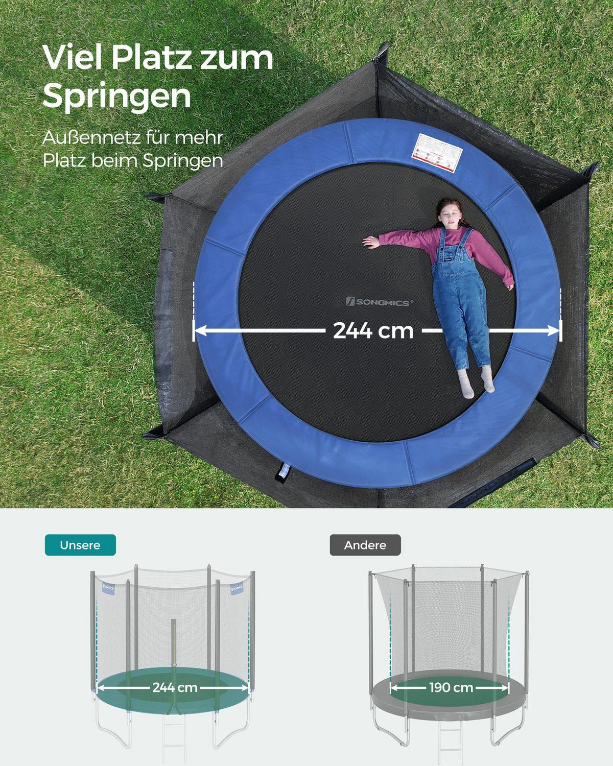 GARTENTRAMPOLIN Spring - Blau, Metall (305/305/256cm) - SONGMICS
