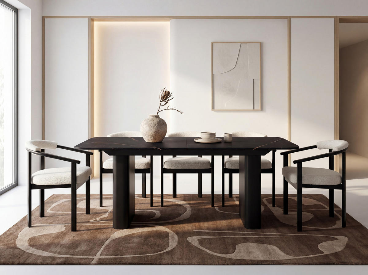 ESSTISCH Riven rechteckig ausziehbar verlängerbar mit Butterfly-Auszug, Schwarz Marmor Kupfer 180-276/90/76 cm - Schwarz/Braun, Holzwerkstoff/Metall (90/276/76cm) - WFL GROUP