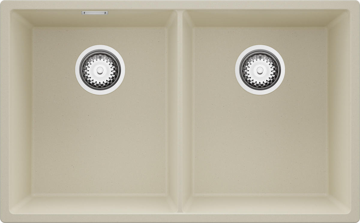 SPÜLBECKEN London Slim Twin, 2-er set Beige 76/47 cm 2 Becken + Ablauf-Set ab 80er Unterschrank - Chromfarben/Beige, Kunststoff (76/20/47cm) - Primagran