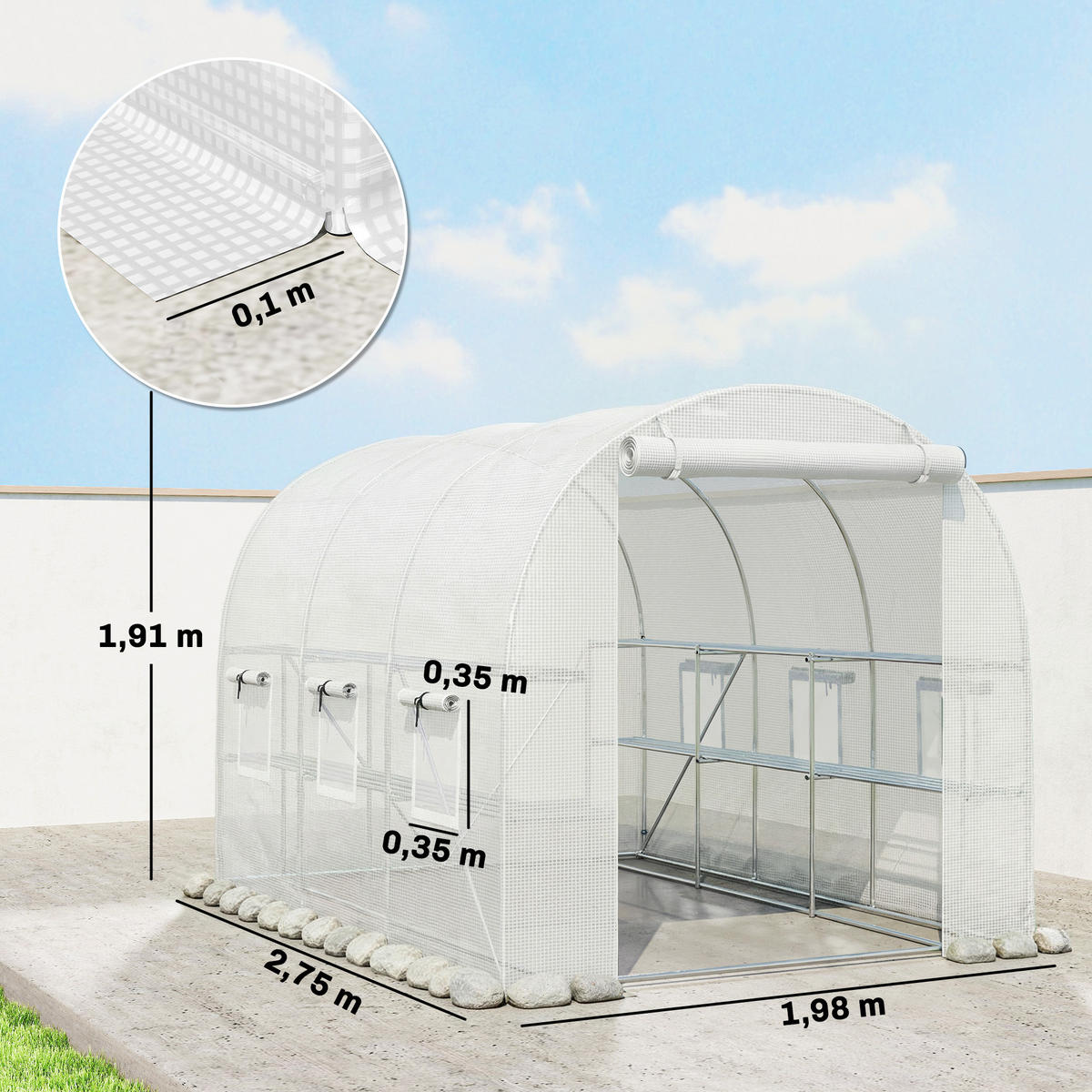 FOLIENGEWÄCHSHAUS Verzinkter-Stahl PE Weiß - Weiß, Metall (198/191/275cm) - Outsunny