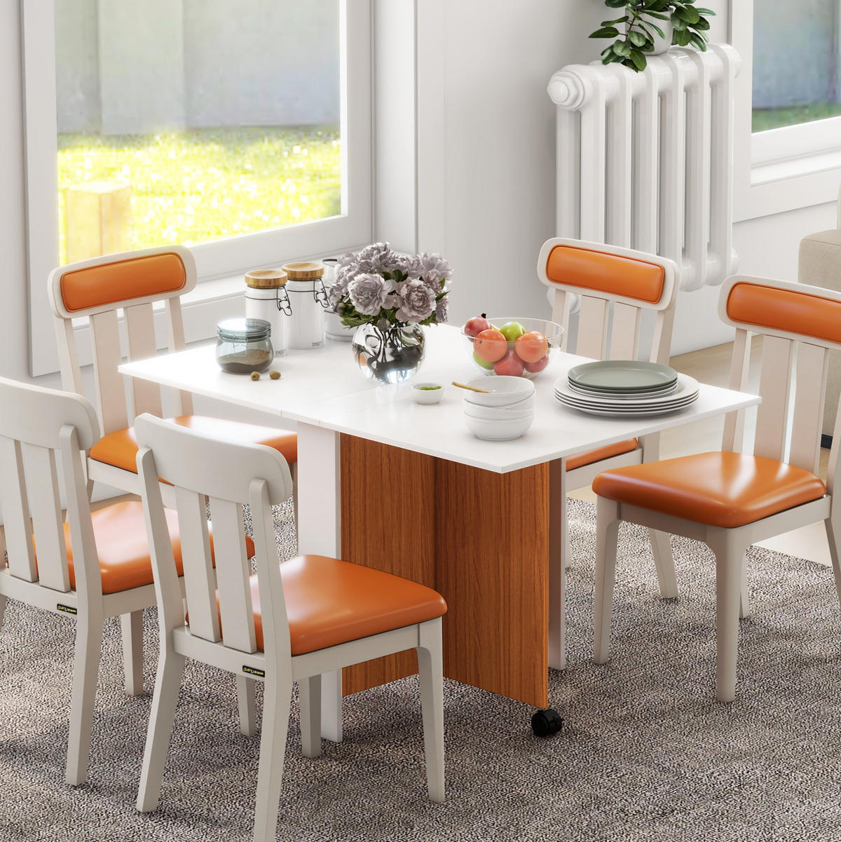 KLAPPTISCH 120/80/73 cm mit klappbarer Tischplatte und Rollen, platzsparend aus Holzwerkstoff, Weiß - Weiß, Holzwerkstoff (120/80/73cm) - Redom