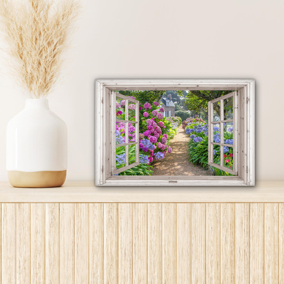 LEINWANDBILD Hortensie - Durchsichtig - Blumen - Sommer - Lila - Weg Deko Schlafzimmer 30x20 cm - Lila, Textil (30/20cm) - MuchoWow