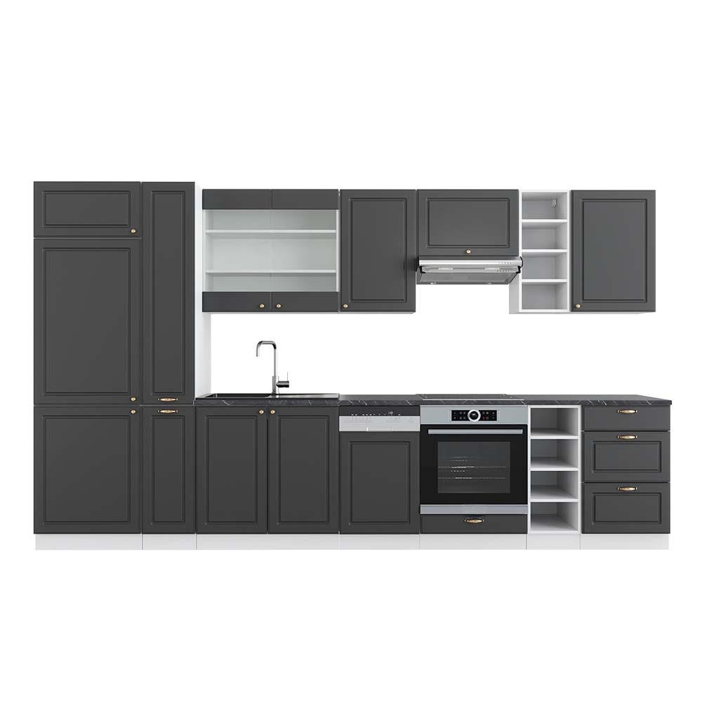 KUHINJSKI BLOK Fame-Line Antracit-zlata/bela 355 cm , DP Antracit - bela/antracit, leseni material (355/81.6/60cm) - Vicco