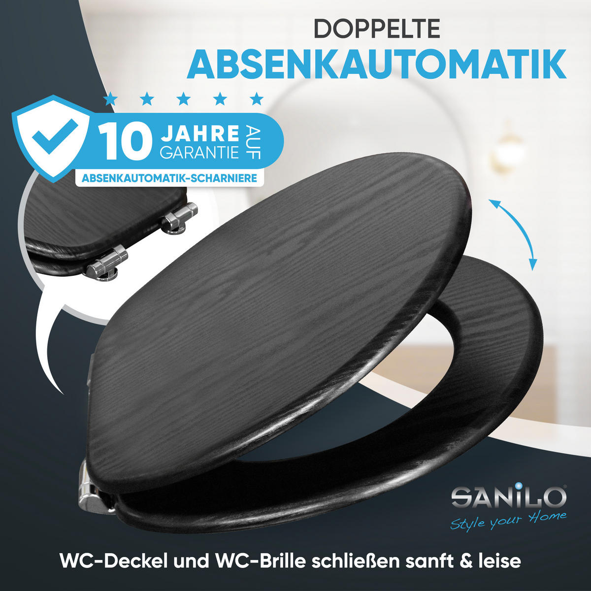 WC-SITZ mit Absenkautomatik Black Wood - Schwarz, Holzwerkstoff (38/6/47cm) - Sanilo