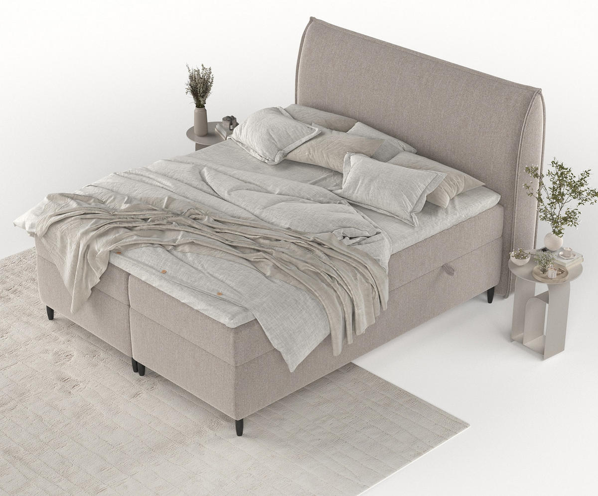 BOXBETT Corvus Hellbraun 140/200 cm mit Taschenmatratze und Topper - Hellbraun/Schwarz, Holz/Holzwerkstoff (140/200cm) - Maison de Reve
