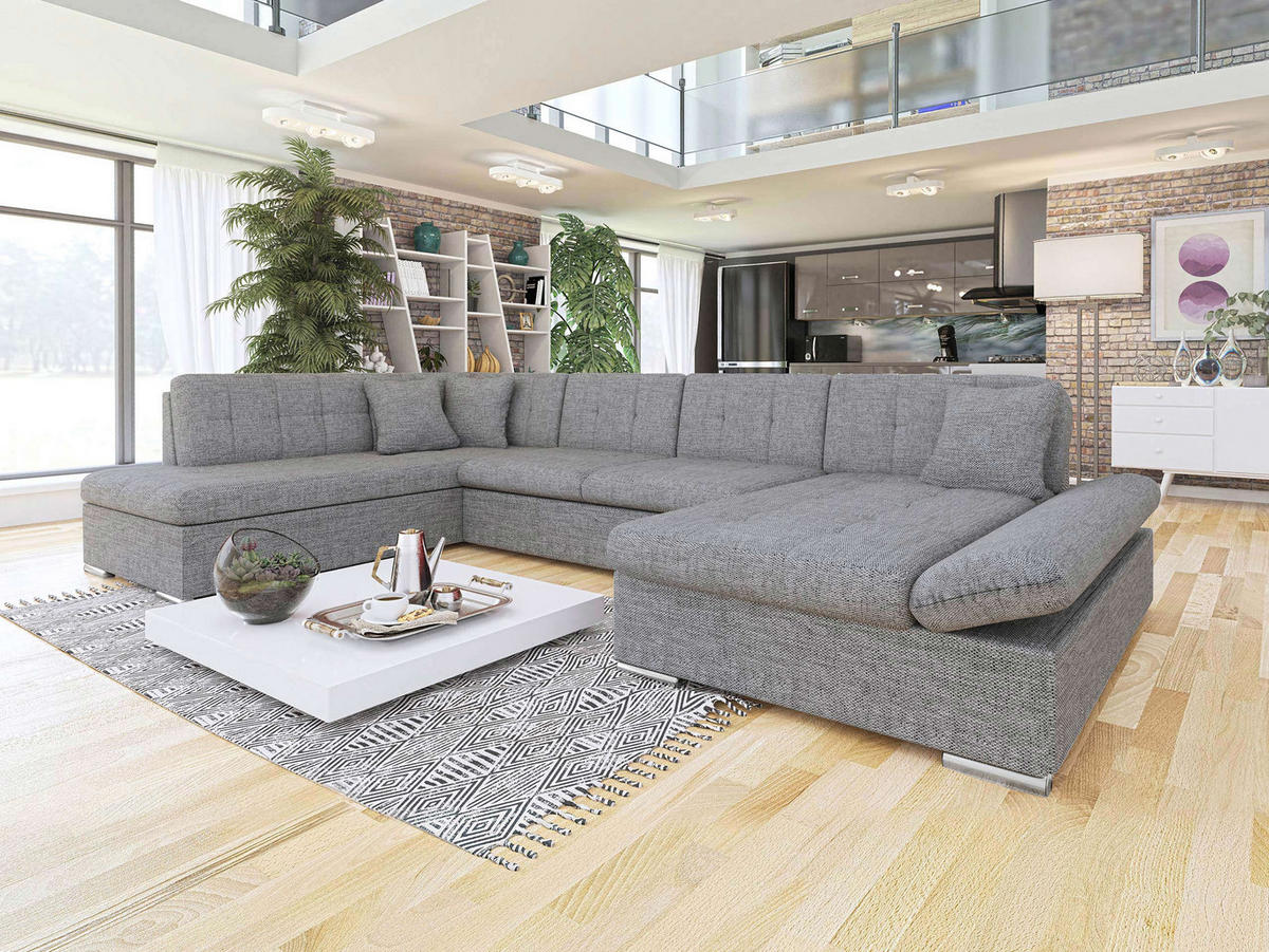 ECKSOFA Bergen, Seite: Rechts - Silberfarben/Grau, Holz/Textil (345/76/205cm) - MIRJAN24