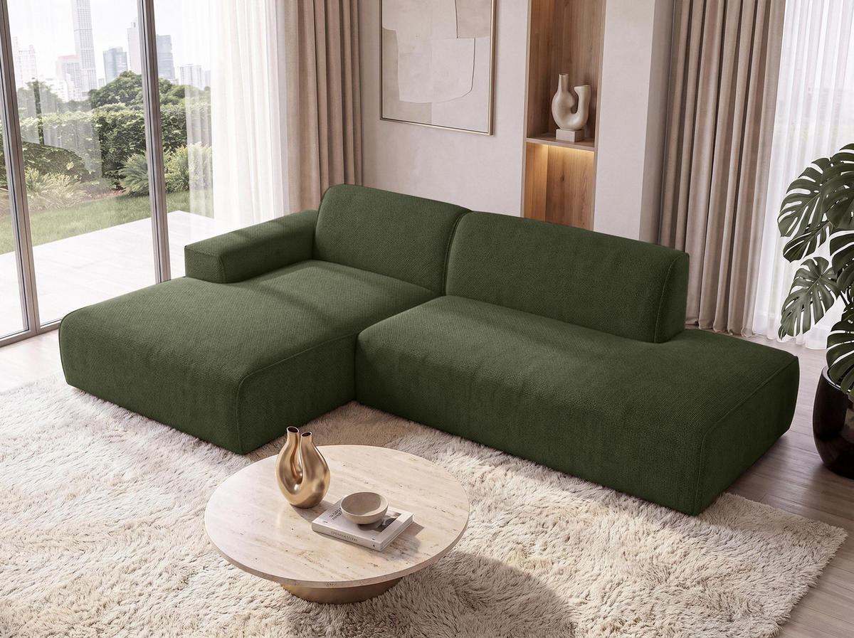 ECKSOFA L Form Didim Duo Grün 288/162/80 cm – stilvolle kleine Eckcouch Links - Schwarz/Grün, Kunststoff/Textil (288/162cm) - AX Living