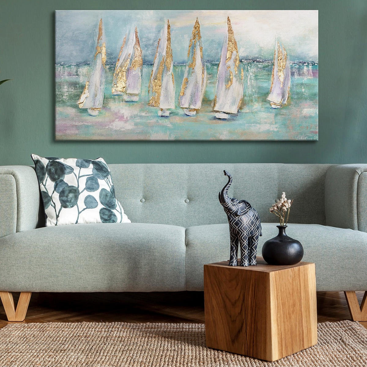 GEMÄLDE Segelboote auf Keilrahmen 140x70 cm - Türkis, Holz (140/70cm) - YS-art gallery