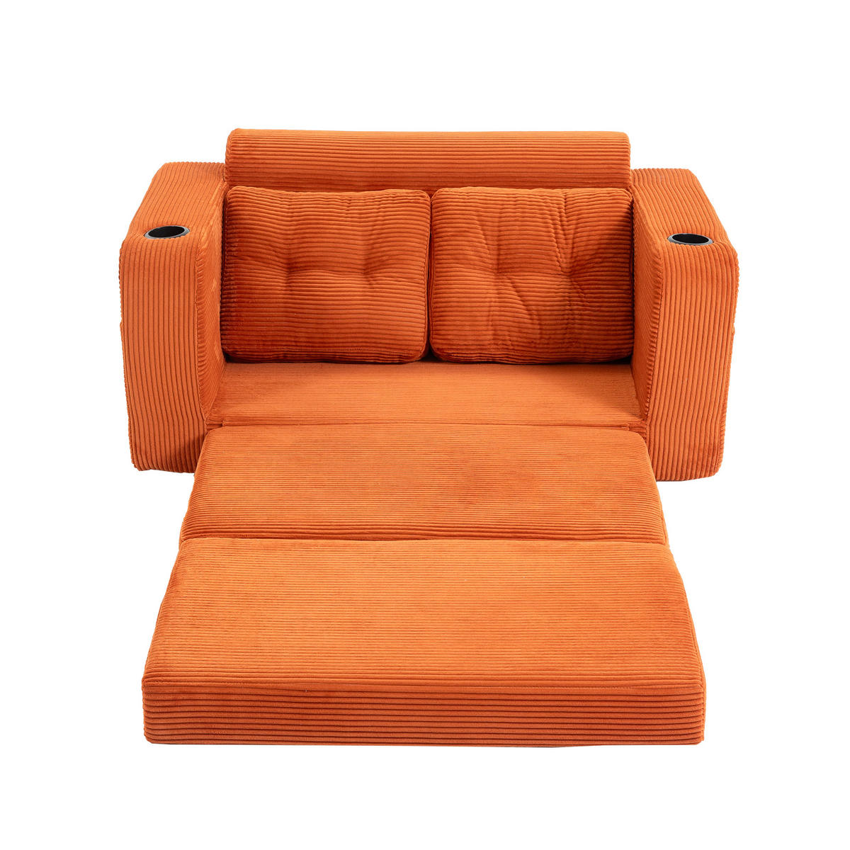 SCHLAFSOFA in Orange Cord mit Getränkehalter und Seitentaschen - Orange, Textil (136/82.5/80cm) - Oxeza